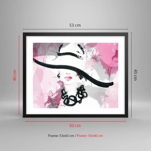 Poster in einem schwarzem Rahmen - Bildnis einer Dame in Schwarz und Pink - 50x40 cm