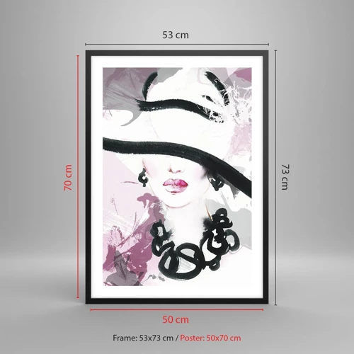 Poster in einem schwarzem Rahmen - Bildnis einer Dame in Schwarz und Pink - 50x70 cm