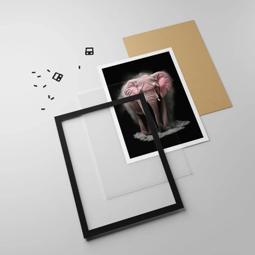 Poster in einem schwarzem Rahmen - Denke nicht an einen rosa Elefanten! - 30x40 cm