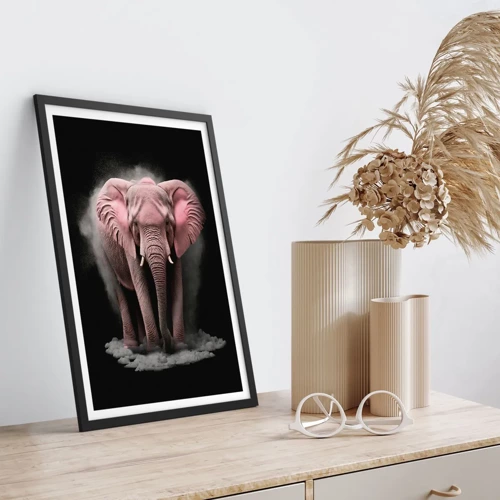 Poster in einem schwarzem Rahmen - Denke nicht an einen rosa Elefanten! - 50x70 cm