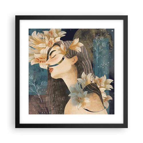Poster in einem schwarzem Rahmen - Ein Märchen über eine Prinzessin mit Lilien - 40x40 cm