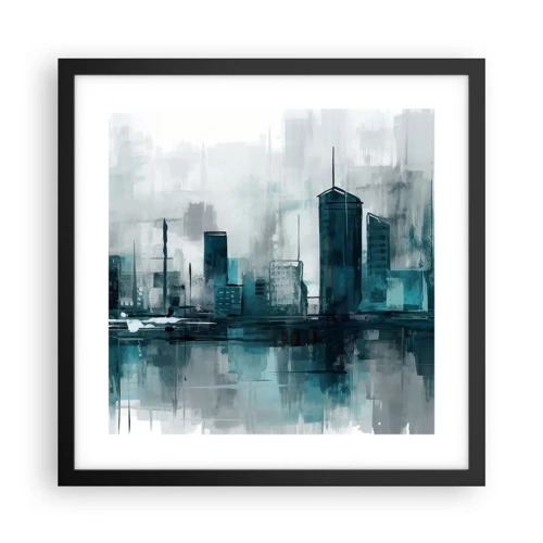 Poster in einem schwarzem Rahmen - Eine Stadt in der Farbe des Regens - 40x40 cm