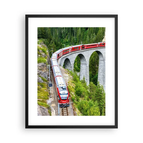 Poster in einem schwarzem Rahmen - Eisenbahn für Bergblick - 40x50 cm