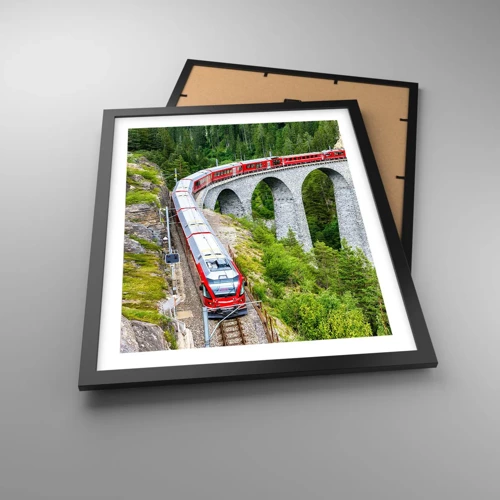 Poster in einem schwarzem Rahmen - Eisenbahn für Bergblick - 40x50 cm