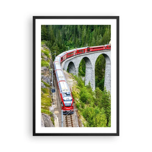 Poster in einem schwarzem Rahmen - Eisenbahn für Bergblick - 50x70 cm