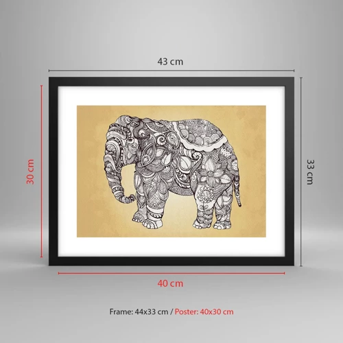 Poster in einem schwarzem Rahmen - Elefant verhüllte sich - 40x30 cm