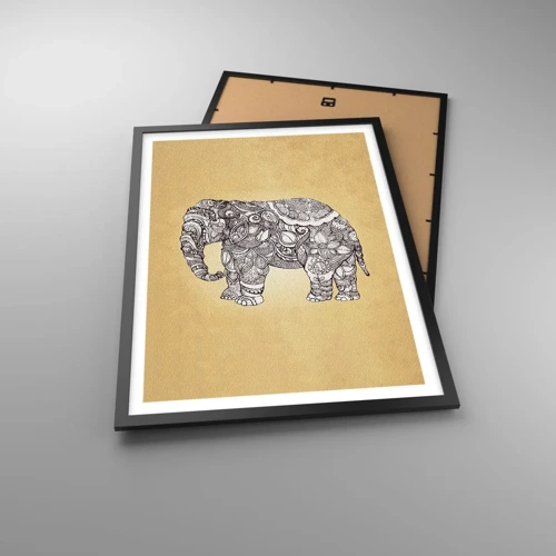 Poster in einem schwarzem Rahmen - Elefant verhüllte sich - 50x70 cm