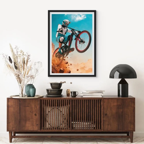 Poster in einem schwarzem Rahmen - Fahrrad-Wahnsinn-Dämon - 50x70 cm