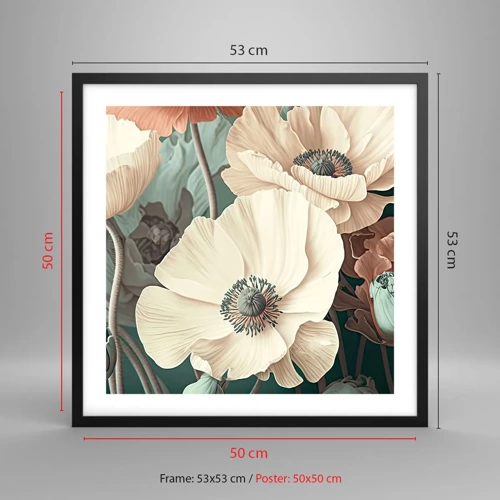 Poster in einem schwarzem Rahmen - Flüstern von Mohnblumen - 50x50 cm