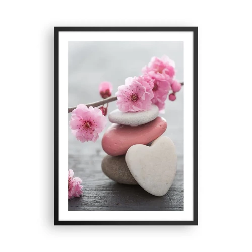Poster in einem schwarzem Rahmen - Glückseligkeit mit einer Kirschblüte - 50x70 cm