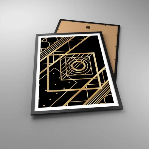 Poster in einem schwarzem Rahmen - Goldene Geometrie - 50x70 cm