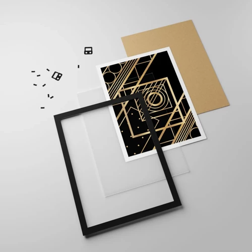 Poster in einem schwarzem Rahmen - Goldene Geometrie - 50x70 cm