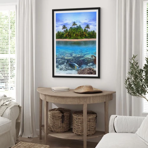 Poster in einem schwarzem Rahmen - Heavenly Island lädt dich ein - 30x40 cm