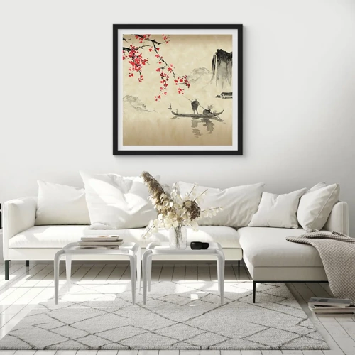 Poster in einem schwarzem Rahmen - Im Land der blühenden Kirschbäume - 30x30 cm