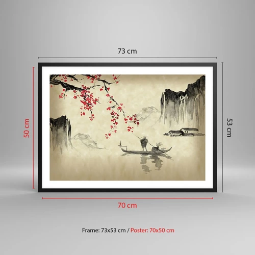 Poster in einem schwarzem Rahmen - Im Land der blühenden Kirschbäume - 70x50 cm