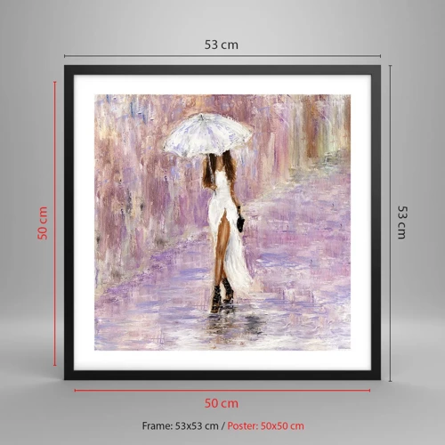 Poster in einem schwarzem Rahmen - Im lila Regen - 50x50 cm