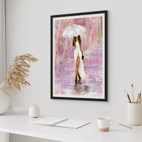 Poster in einem schwarzem Rahmen - Im lila Regen - 50x70 cm