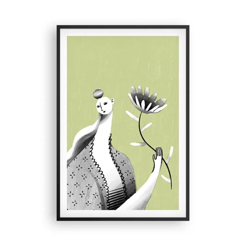 Poster in einem schwarzem Rahmen - Modernistisches Porträt – eine Blume haltend - 61x91 cm