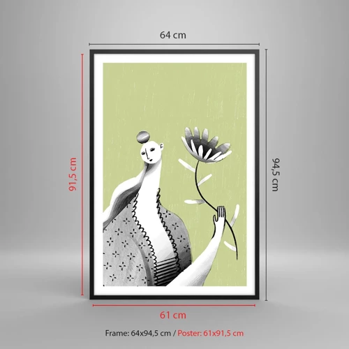 Poster in einem schwarzem Rahmen - Modernistisches Porträt – eine Blume haltend - 61x91 cm