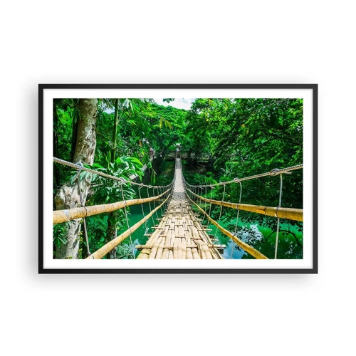 Poster in einem schwarzem Rahmen - Monkey Bridge über das Grün - 91x61 cm