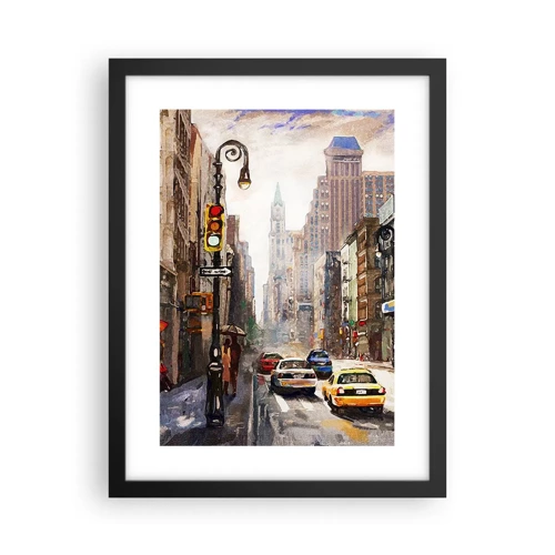 Poster in einem schwarzem Rahmen - New York - auch im Regen bunt - 30x40 cm