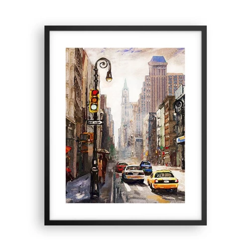 Poster in einem schwarzem Rahmen - New York - auch im Regen bunt - 40x50 cm