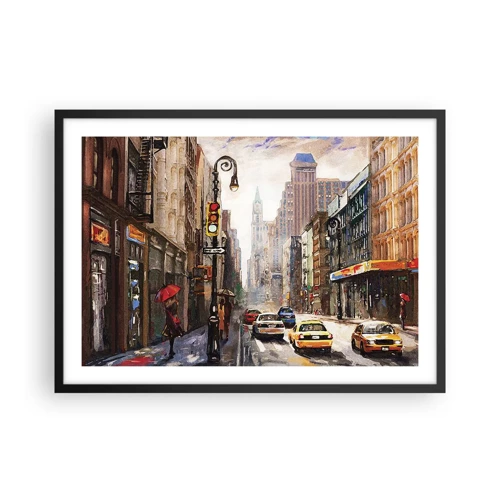 Poster in einem schwarzem Rahmen - New York - auch im Regen bunt - 70x50 cm