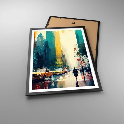 Poster in einem schwarzem Rahmen - New York – selbst der Regen ist hier bunt - 50x70 cm