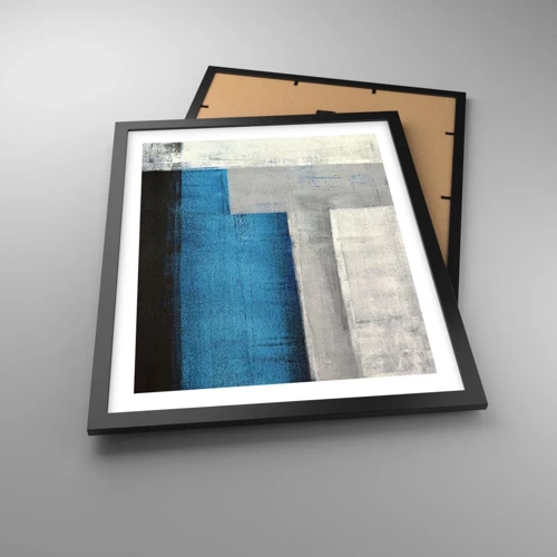 Poster in einem schwarzem Rahmen - Poetische Komposition aus Grau und Blau - 40x50 cm