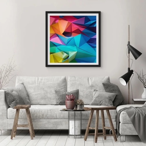 Poster in einem schwarzem Rahmen - Regenbogen-Origami - 30x30 cm