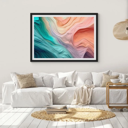 Poster in einem schwarzem Rahmen - Regenbogenwelle - 70x50 cm