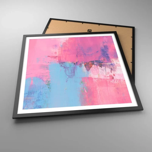 Poster in einem schwarzem Rahmen - Rosa, Blau und eine Prise Licht - 60x60 cm