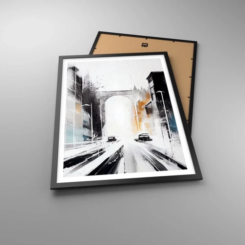 Poster in einem schwarzem Rahmen - Stadtstudie: Architektur und Bewegung - 50x70 cm