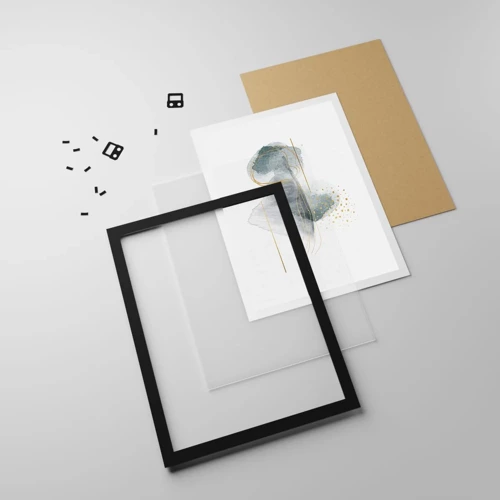 Poster in einem schwarzem Rahmen - Über das Verhältnis von Grau und Gold - 70x100 cm