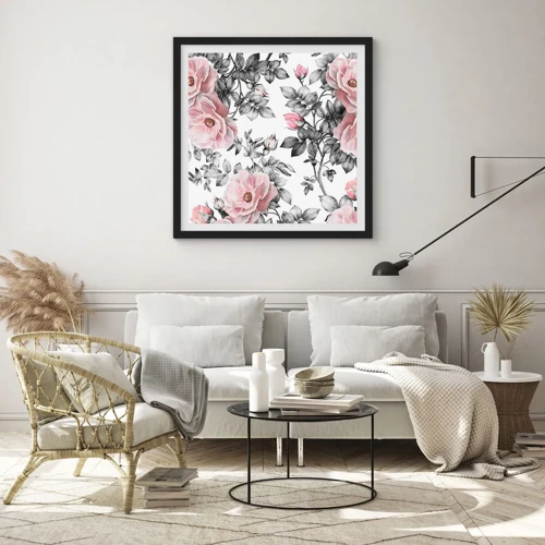 Poster in einem schwarzem Rahmen - Verliere dich in den Blüten der Rosen - 30x30 cm