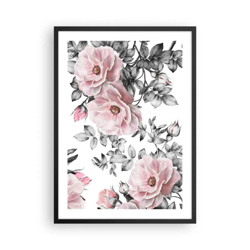 Poster in einem schwarzem Rahmen - Verliere dich in den Blüten der Rosen - 50x70 cm