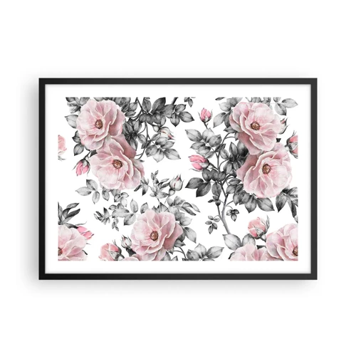 Poster in einem schwarzem Rahmen - Verliere dich in den Blüten der Rosen - 70x50 cm