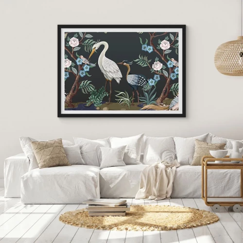 Poster in einem schwarzem Rahmen - Vogelparade - 70x50 cm