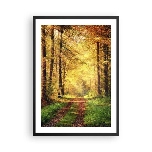 Poster in einem schwarzem Rahmen - Waldgoldene Stille - 50x70 cm