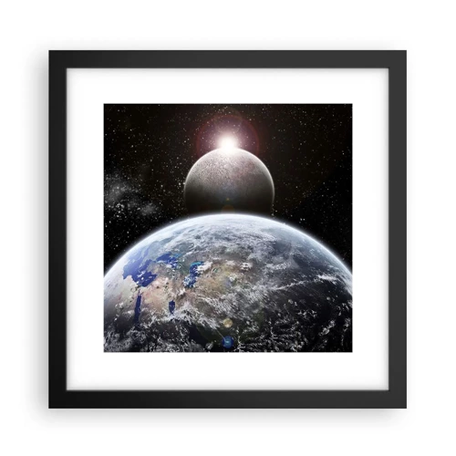 Poster in einem schwarzem Rahmen - Weltraumlandschaft - Sonnenaufgang - 30x30 cm