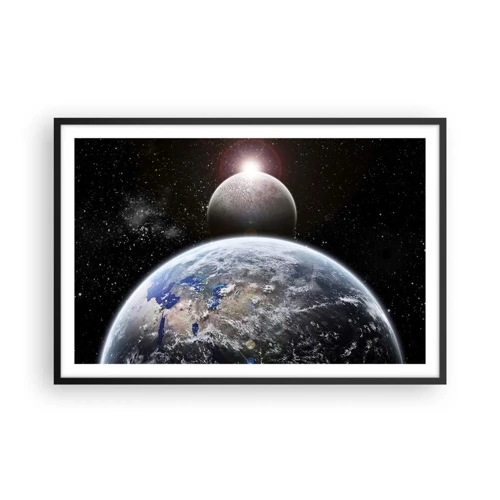 Poster in einem schwarzem Rahmen - Weltraumlandschaft - Sonnenaufgang - 91x61 cm