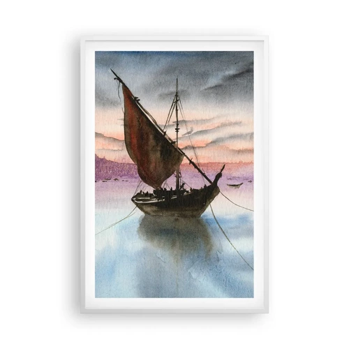 Poster in einem weißen Rahmen - Abend am Hafen - 61x91 cm