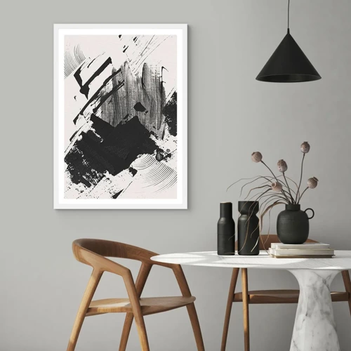 Poster in einem weißen Rahmen - Abstraktion – Ausdruck von Schwarz - 70x100 cm