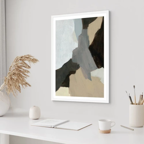 Poster in einem weißen Rahmen - Abstraktion: Scheideweg des Graus - 40x50 cm