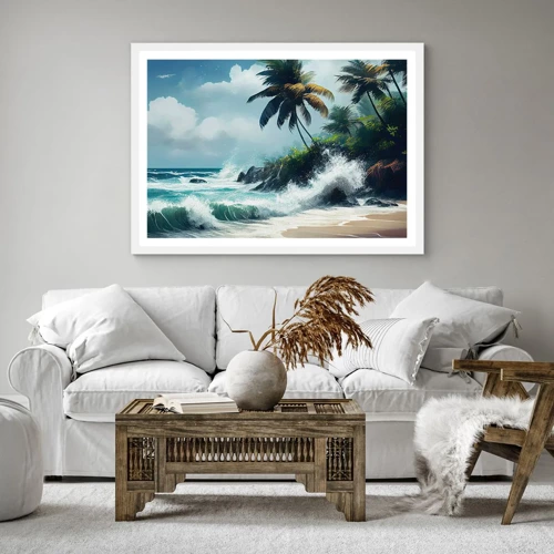 Poster in einem weißen Rahmen - Am tropischen Ufer - 50x50 cm