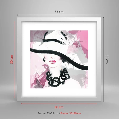 Poster in einem weißen Rahmen - Bildnis einer Dame in Schwarz und Pink - 30x30 cm