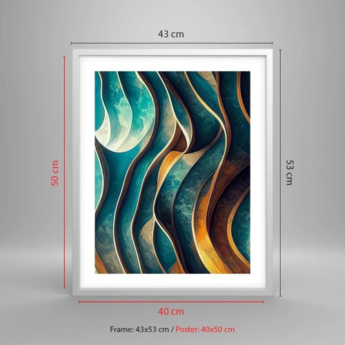 Poster in einem weißen Rahmen - Blaue Mäander - 40x50 cm