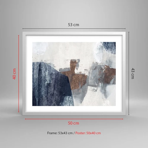 Poster in einem weißen Rahmen - Blaue und braune Formen - 50x40 cm