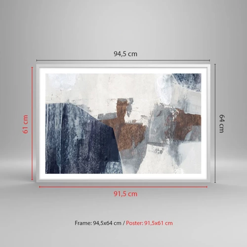 Poster in einem weißen Rahmen - Blaue und braune Formen - 91x61 cm