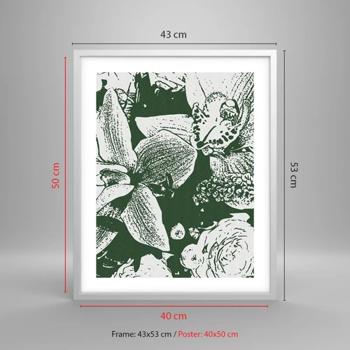 Poster in einem weißen Rahmen - Blumenstrauß – die Welt des Grüns - 40x50 cm